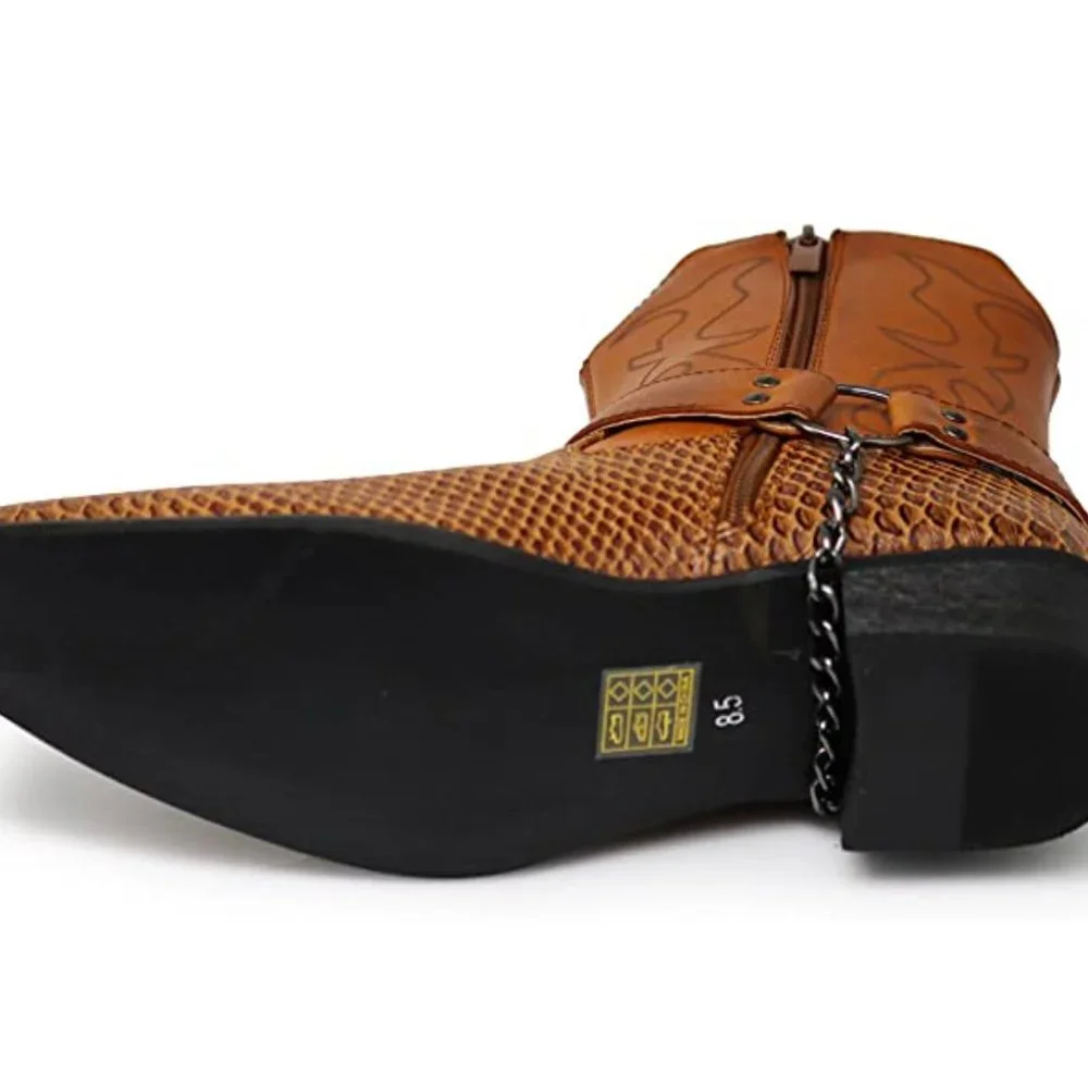 Men's Tan Western Harness Boots - Leather Exotic Texture
